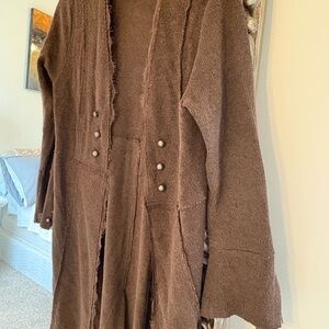 Vocal Brown Knit Cardigan with Silver Accent
